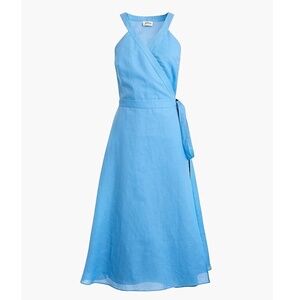 J. Crew Linen Sleeveless Wrap Cotton  Midi Dress Tropical Blue SIZE XXL